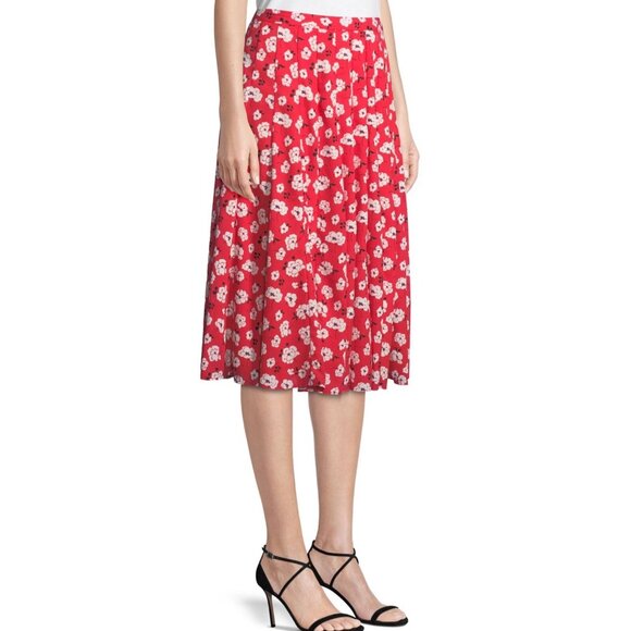 KARL Lagerfeld Floral-Print Pleated A-Line Skirt - Picture 1 of 5